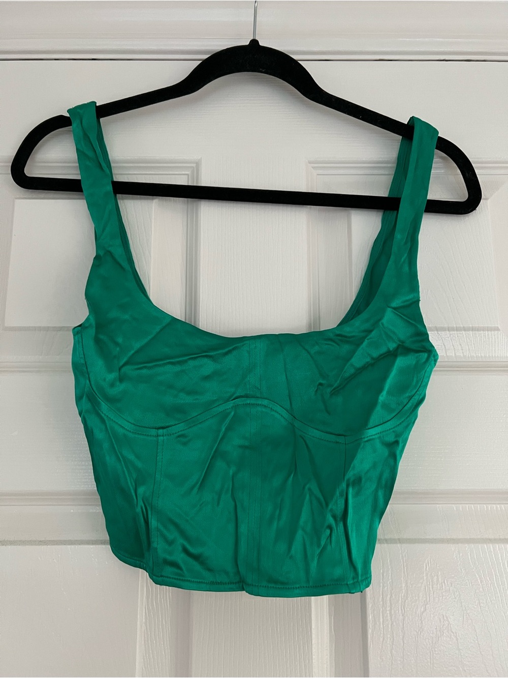 Zara Emerald Satin Square-Neck Crop Camisole